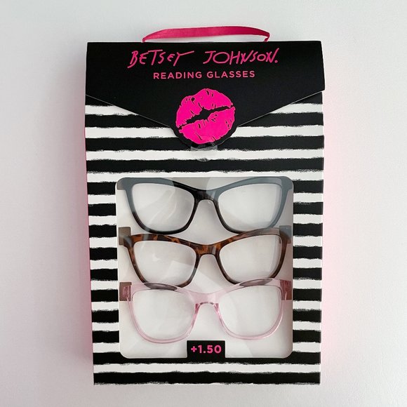 Betsey Johnson +1.50 Reading Glasses Pink Tortoise Black - Picture 1 of 7